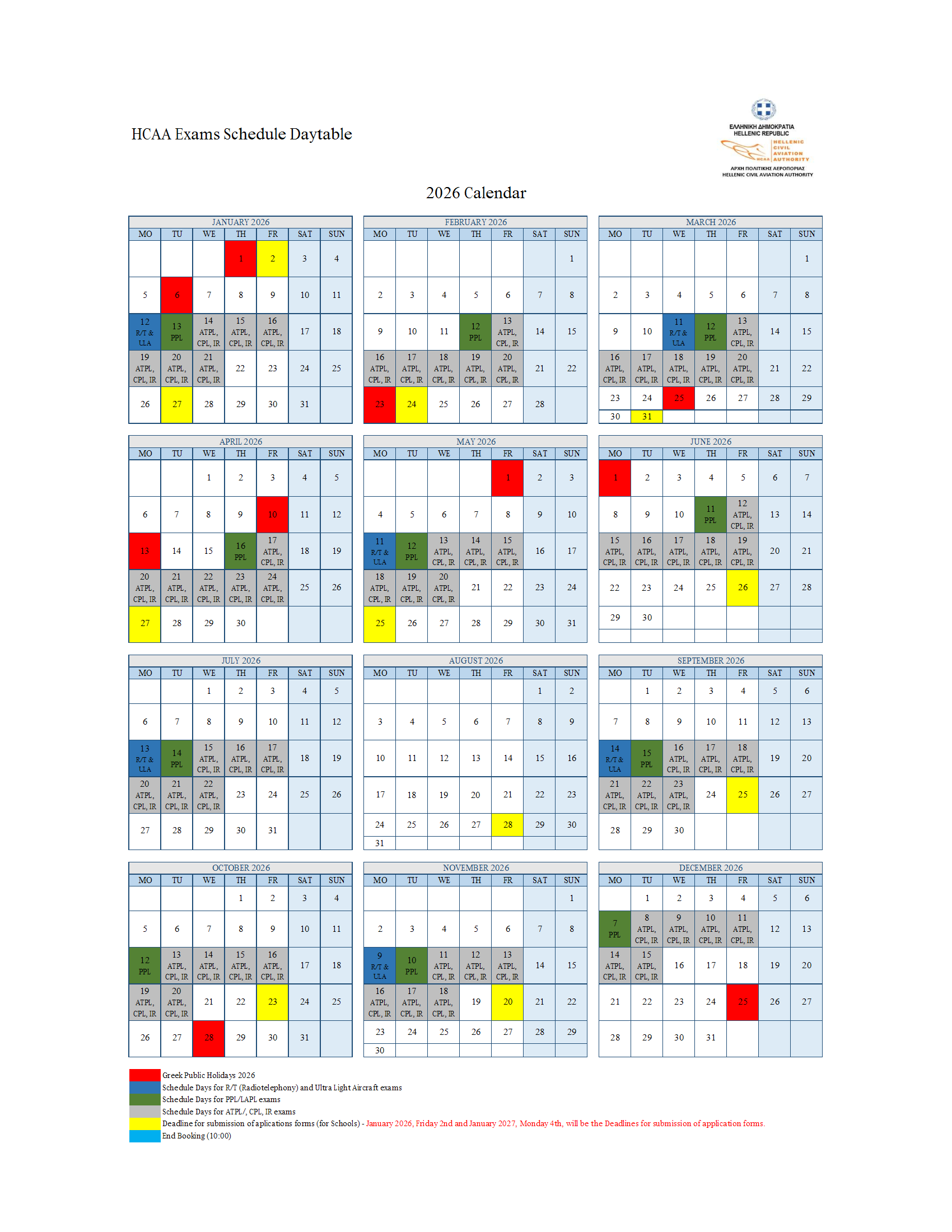 2026 Exams Calendar